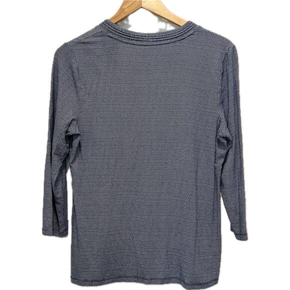 TALBOTS V Neck Blouse Sz MED Blue White Pullover Stretch Casual Shirt Nautical - Picture 3 of 7